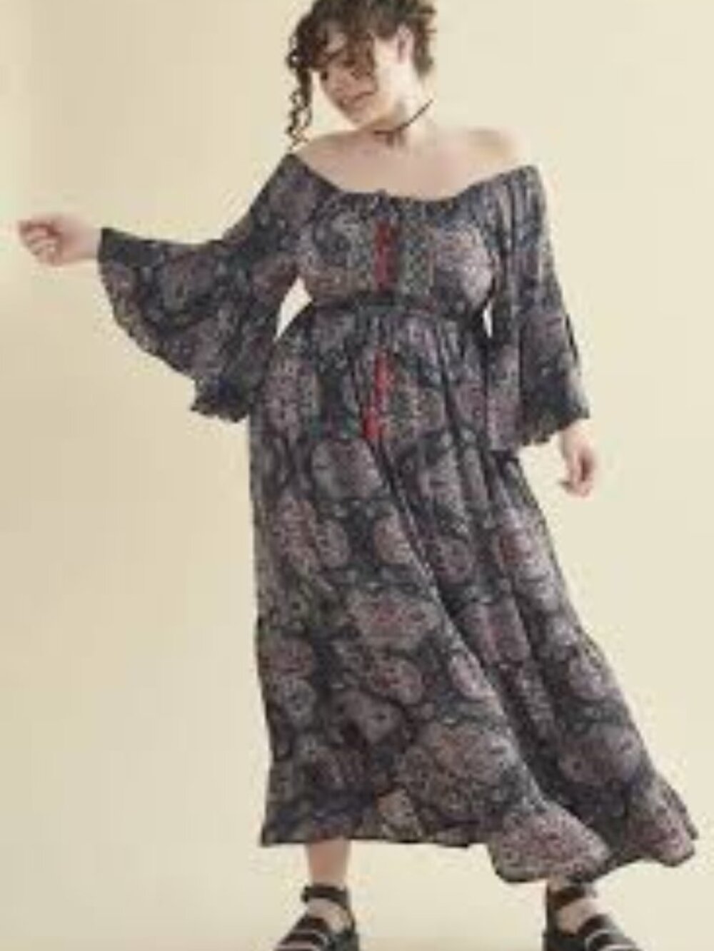 NWOT Earthbound Trading Co Grey Paisley Tie Front Maxi Dress XL